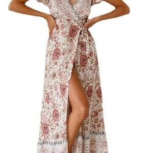 Bohemian Floral Wrap Maxi Dress